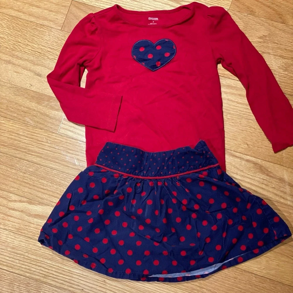Gymboree Outfit Long Sleeve Heart Shirt With Matching Corduroy Skirt Size 4T